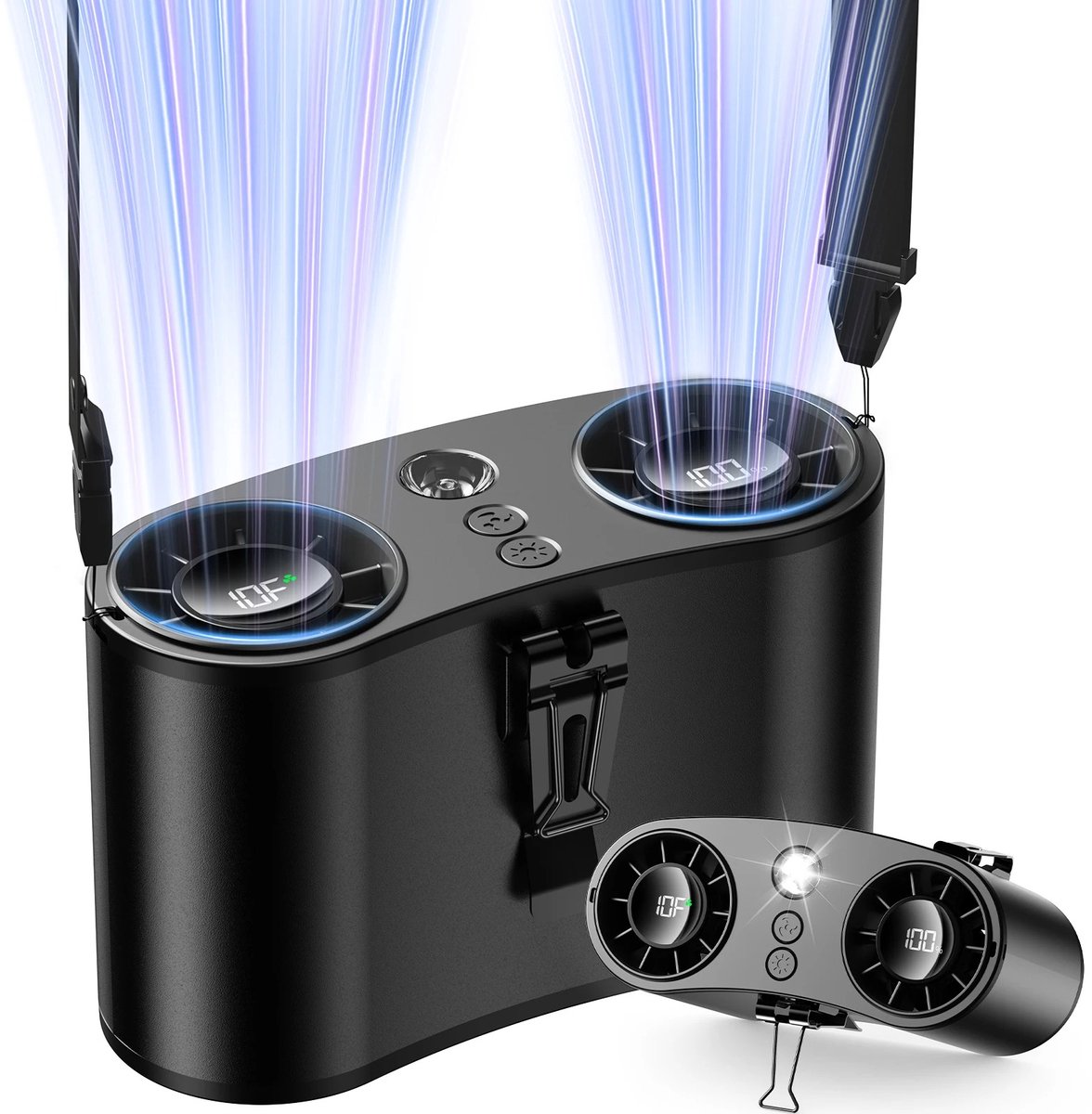 Geargalaxy Draagbare Tailleventilator - Persoonlijke Ventilator - Waist Fan - Nek- & Riemventilator - 10 Snelheden - 20000 mAh - Zwart