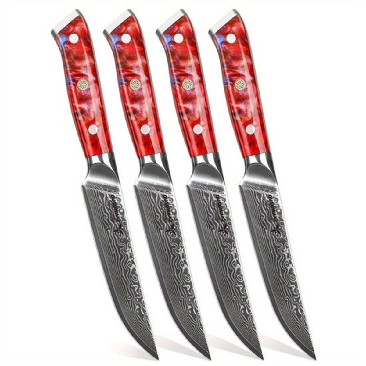 Steakmessen – Vleesmessen – Keukenmessen – Vleesmessen – Messenset – Ultrasharp Niet-Gekarteld Lemmet – Damaststaal Lemmet 12,7 cm – Kunsthars Handvat Jade Groen
