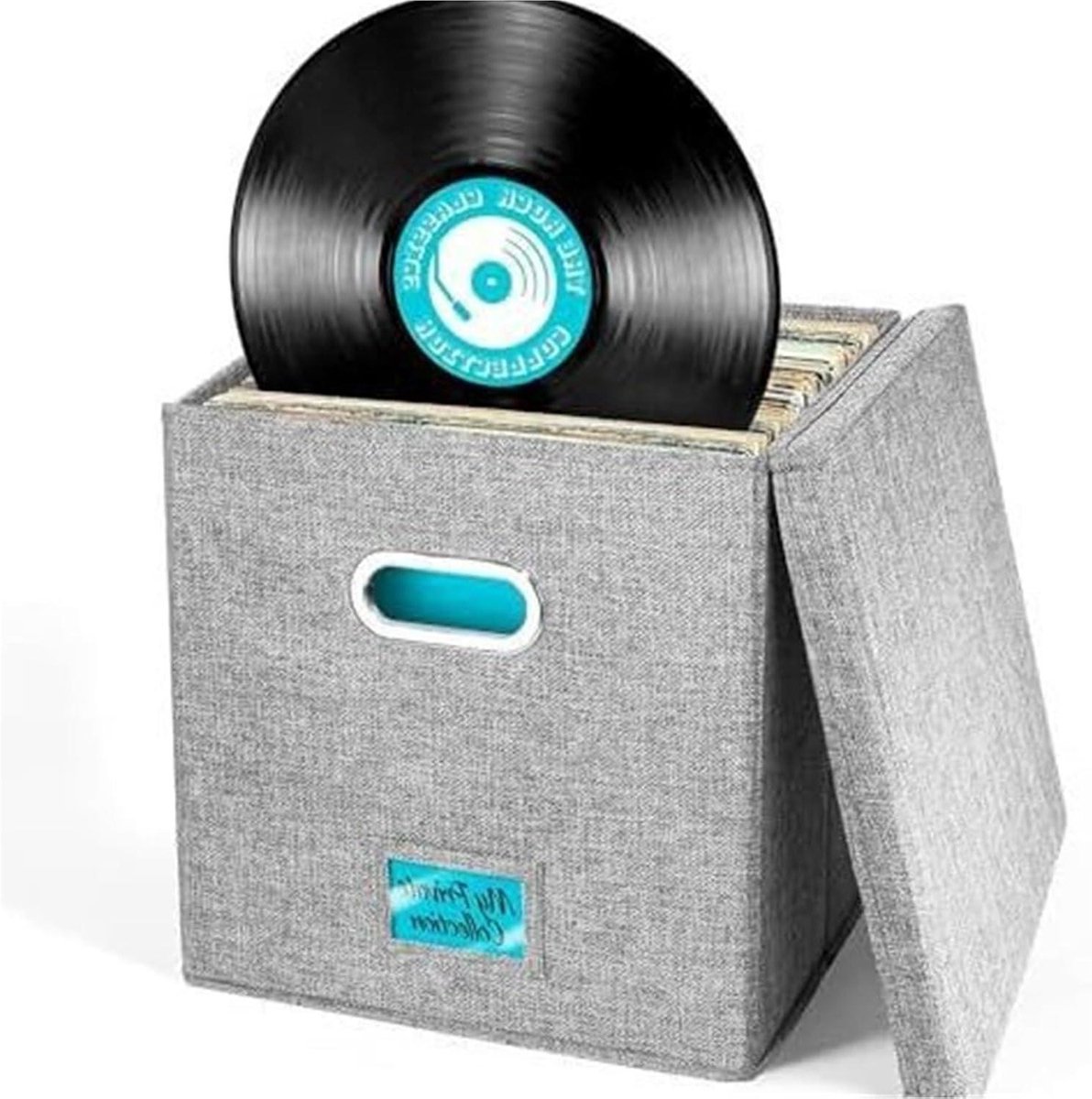 Vinyl Opslagdoos voor maximaal 50+ 12-inch albums, opnames Crate, LP-album, stoffen dozen met deksels voor schijven, Grijs, Eén maat, One Style