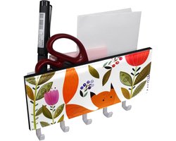 Herfst Fox met Bloemen Sleutelhouder Muur Mail Houder met 5 Haken Zelfklevende voor Entryway Hal Keuken Kantoor