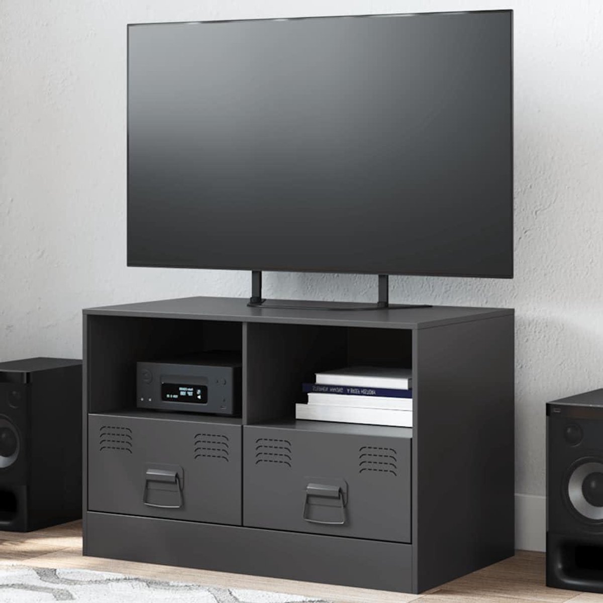 Tv-kast Staal - Tv meubel - Opbergen Woonkamer - Robuust Frame - 67 x 39 x 44 cm - Zwart