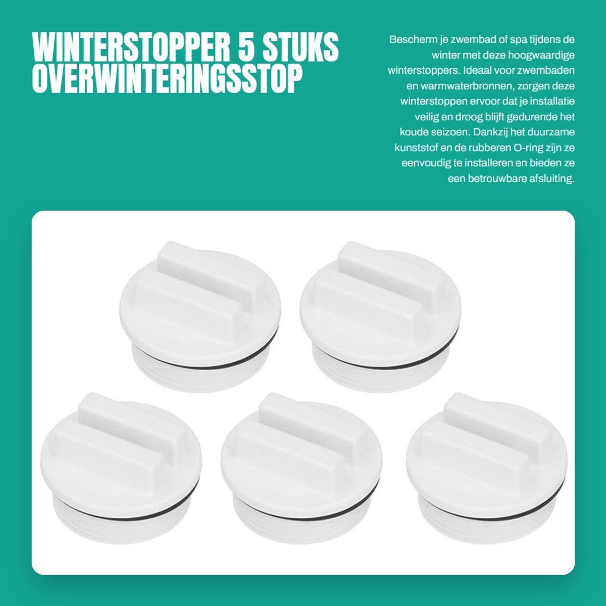 Dailygoods- Winterstopper 5 Stuks - Zwembad Winterstop Mondstuk - 1,5 Inch Terugloopleiding - Overwinteringsstop - Filter Afvoerschroef - Duurzaam Kunststof met Rubberen Ring - Zwembadstop