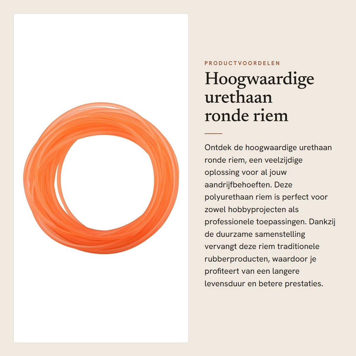 Dailygoods- Aandrijfriem Hoogwaardige PU - Polyurethaan Ronde Riem - 5 mm x 10 m - Antislip - Schokbestendig - Geschikt voor Meerassige Transmissie