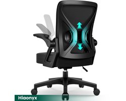 Hiaonyx Bureaustoel-Ergonomische bureaustoel-bureaustoelen voor volwassenen-Opklapbare armleuningen-Lendensteun-Verdikt en verbreed zitkussen-Zwart