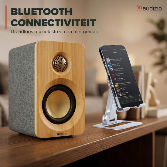 Audizio KS16 boekenplank speakers - Bluetooth speaker set - Platenspeler speakers - 100W - Bamboe van Audizio — afbeelding 2