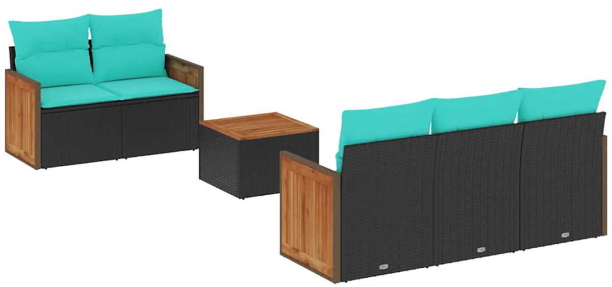 vidaXL - 6-delige - tuinbankset - met - kussens - van - zwart - polyrotan