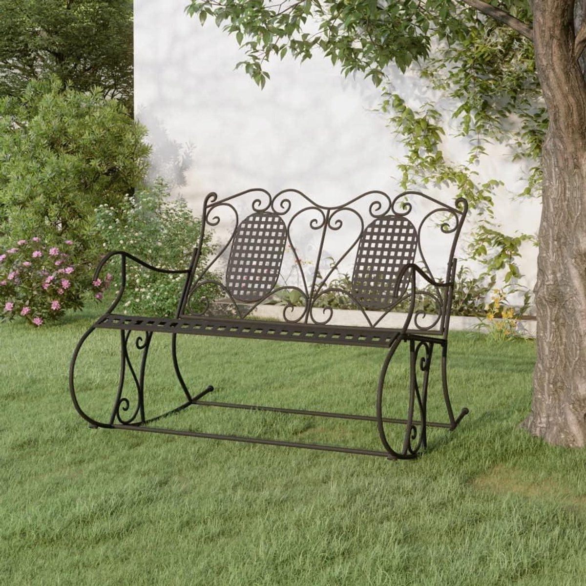Schommelbank Tuinbank - Metalen Zitbank - Buiten Ontspannen - Zachte Schommelbeweging - 113 cm Breed - Zwart