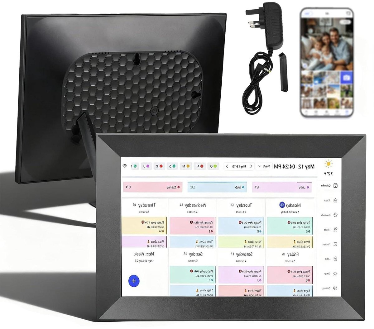 10.1 Inch WiFi Digital Photo Frame with Touch Screen and App Control, 32GB Storage Digital Calendar for Family Organization, Photo Display and Shared Chores Black 10.1-inch 32GB