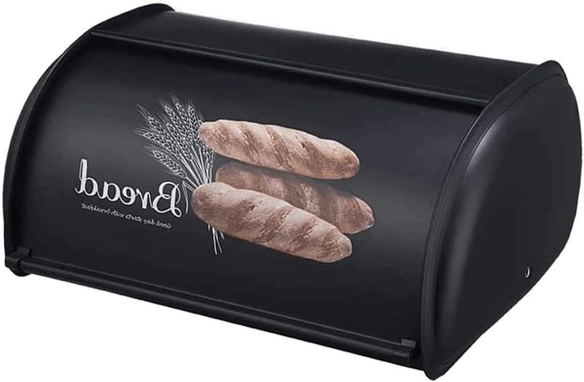 Broodtrommel - Broodbak Voedselopslag - Brood Vers Houden - Roll Top Deur - 34.5*23*14.5cm - Zwart