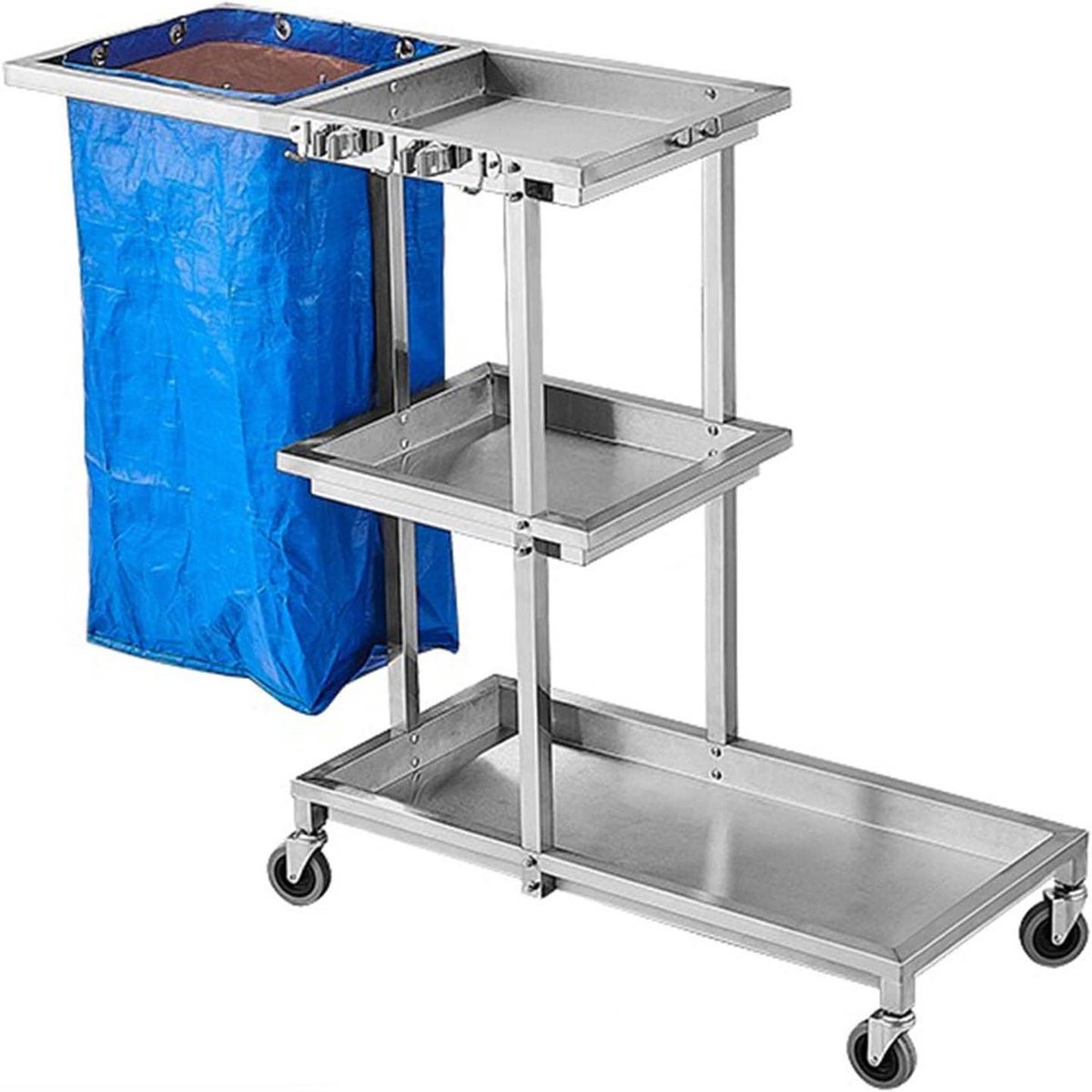 Schoonmaakwagen - Conciërgekar Reinigingskar - Efficiënt Schoonmaken - Roestvrij Staal - 80x37x94.5 cm - Zilver