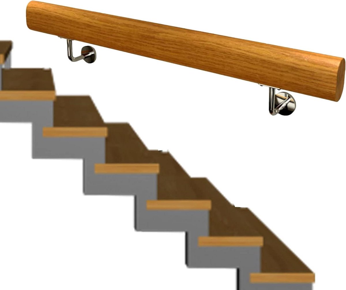 Trapleuning Hout - Steun Handgreep - Veilig Traplopen - Stevige Houder - Aanpasbare Lengte - Natuurlijk Hout