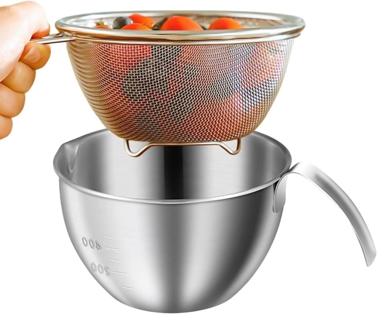 Mengkom met Zeef - RVS Kom - Maaltijdbereiding - Morsvrij Schenken - 400 ml - Zilver