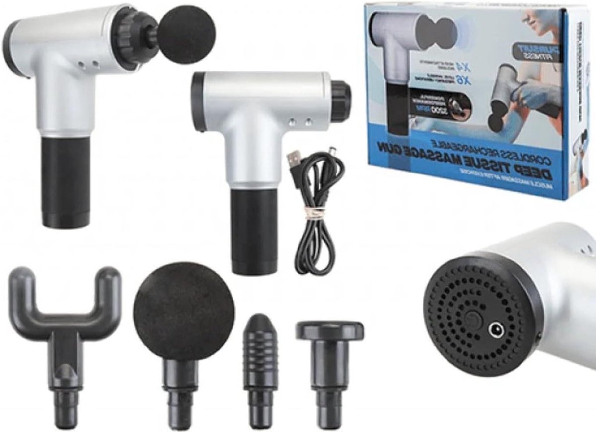 Massagepistool - Spierontspanning Apparaat - Herstel na Sport - 4 Opzetstukken - 1.2 kg - Zwart