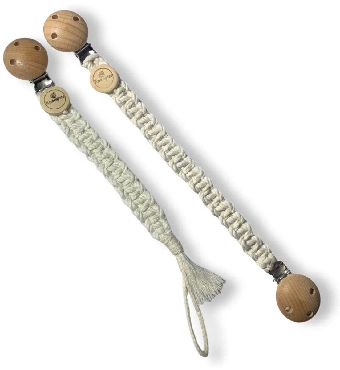 Voordeelset: Knoopies Knuffelkoord en Speenkoord - Gebroken Wit - Katoenkoord - Handgemaakt in ons Macramé Atelier - Prijs per Stuk - Inclusief Verzendkosten