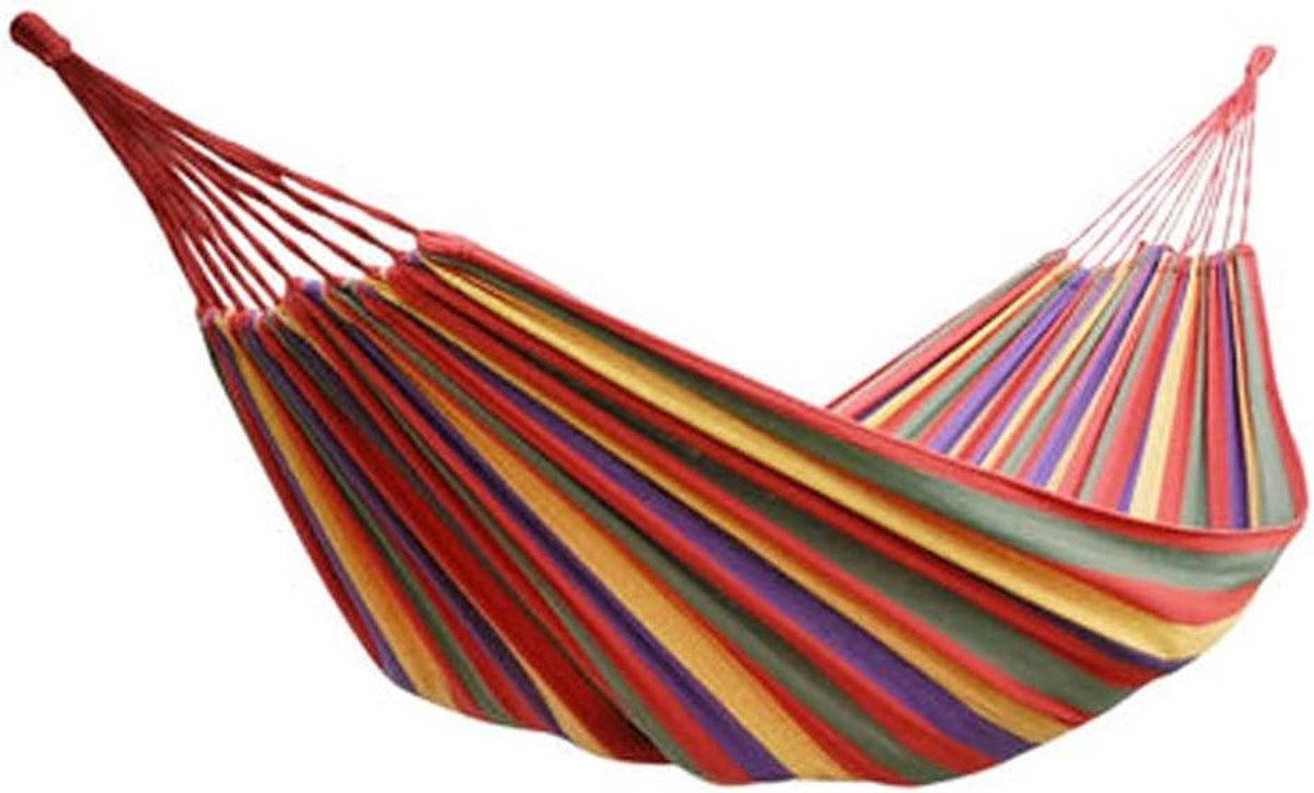 Hangmat Katoen - Kampeerhangmat Tuin - Buiten Ontspannen - Handgeweven knopen - 240 x 100 cm - Rood