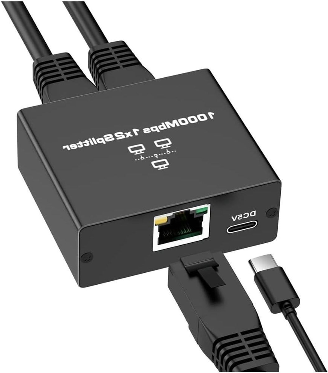 Ethernet Splitter - Netwerk Verdeler - Netwerk Uitbreiden - 1 naar 2 Poorten - 1000 Mbps - Zwart