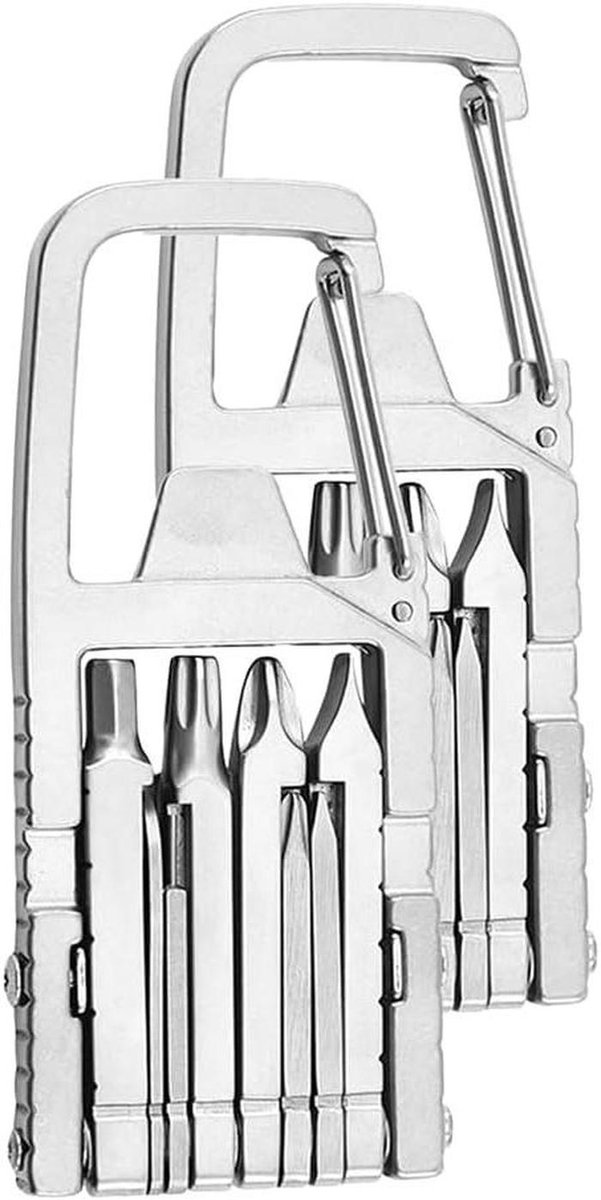 Mini Multitool - 12-in-1 Gereedschap - Dagelijkse Klusjes - Inklapbaar Ontwerp - 2 Stuks - Zilver