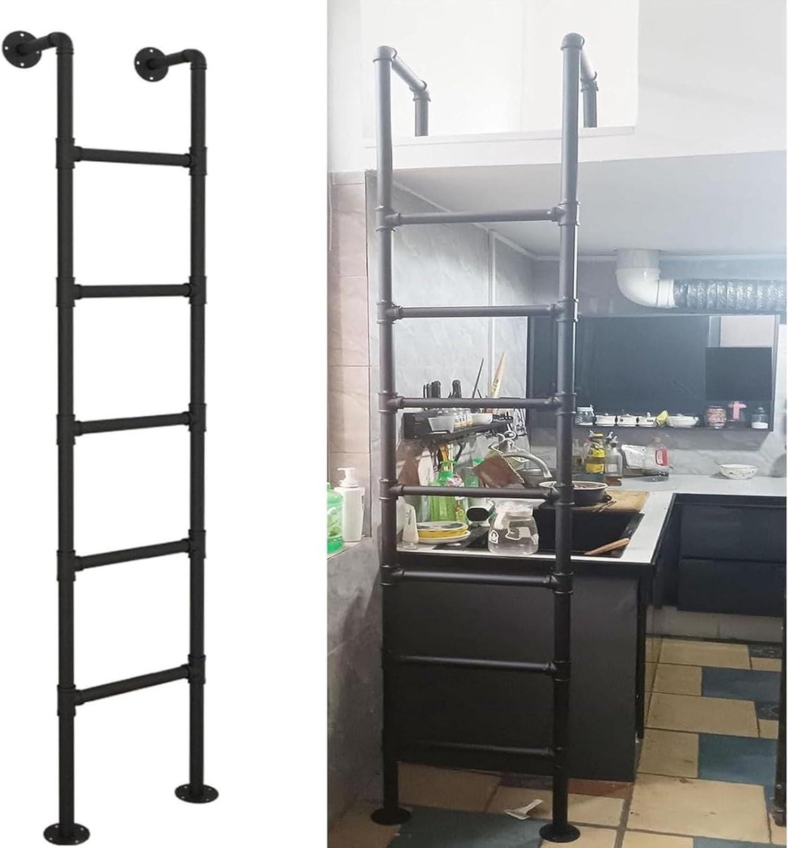 Noodladder Zwaar Gebruik - Stevige Klimladder - Veilig Klimmen - Antislip Treden - 174 M - Zwart