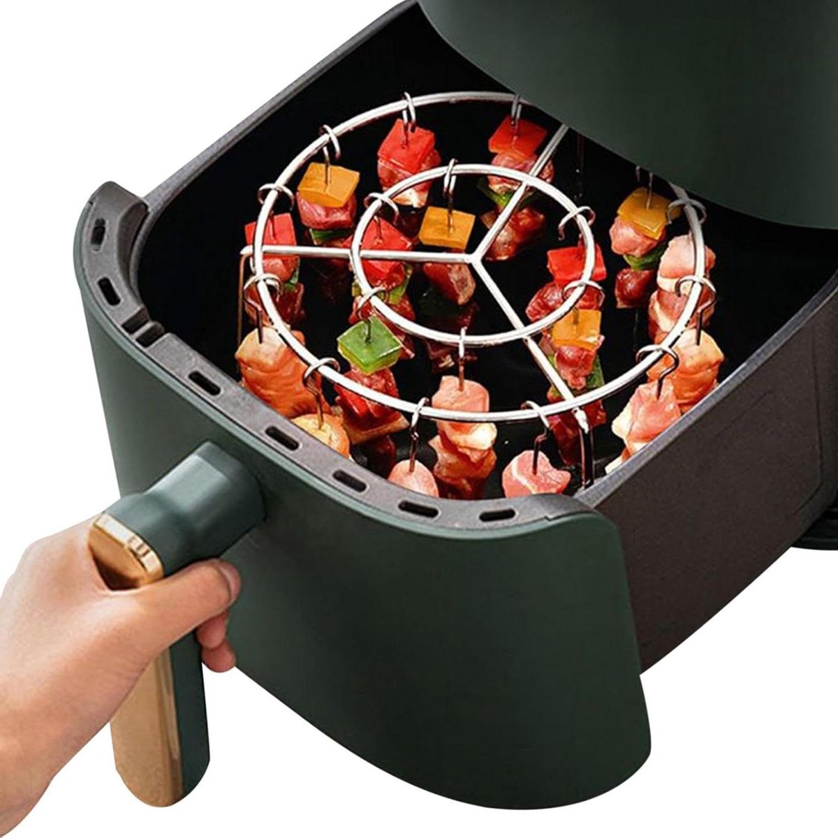 Grillrek Spiesjes Verticale Houder Airfryer Koken Optimale Warmteverdeling 24 Spiesen Zilver