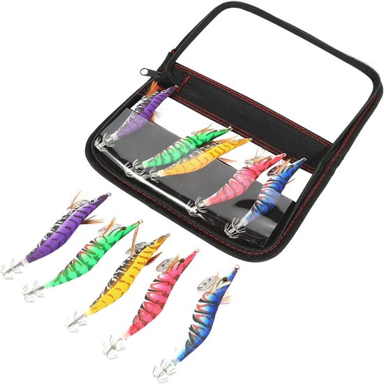 Kunstmatige Inktvis Aas - Houten Garnalen - Vissen in Zee - Set van 10 - 12 cm - Willekeurige Kleuren — afbeelding 2