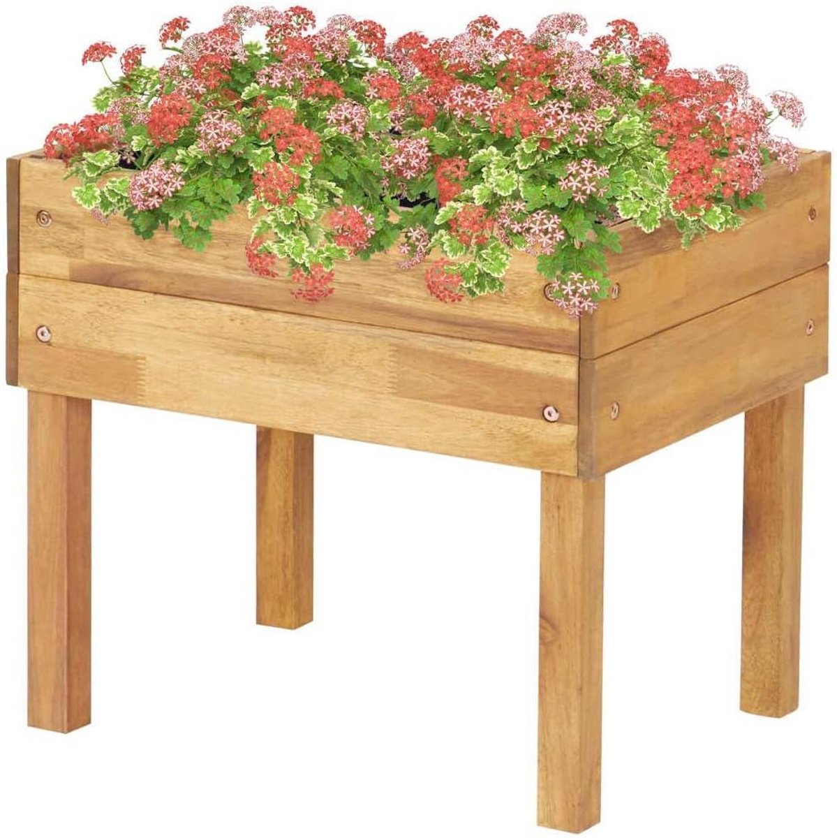 Houten plantenbak - Verhoogd bloembed - Planten verrijken - Massief acaciahout - 50 x 40 x 45 cm - Natuurlijke houtkleur