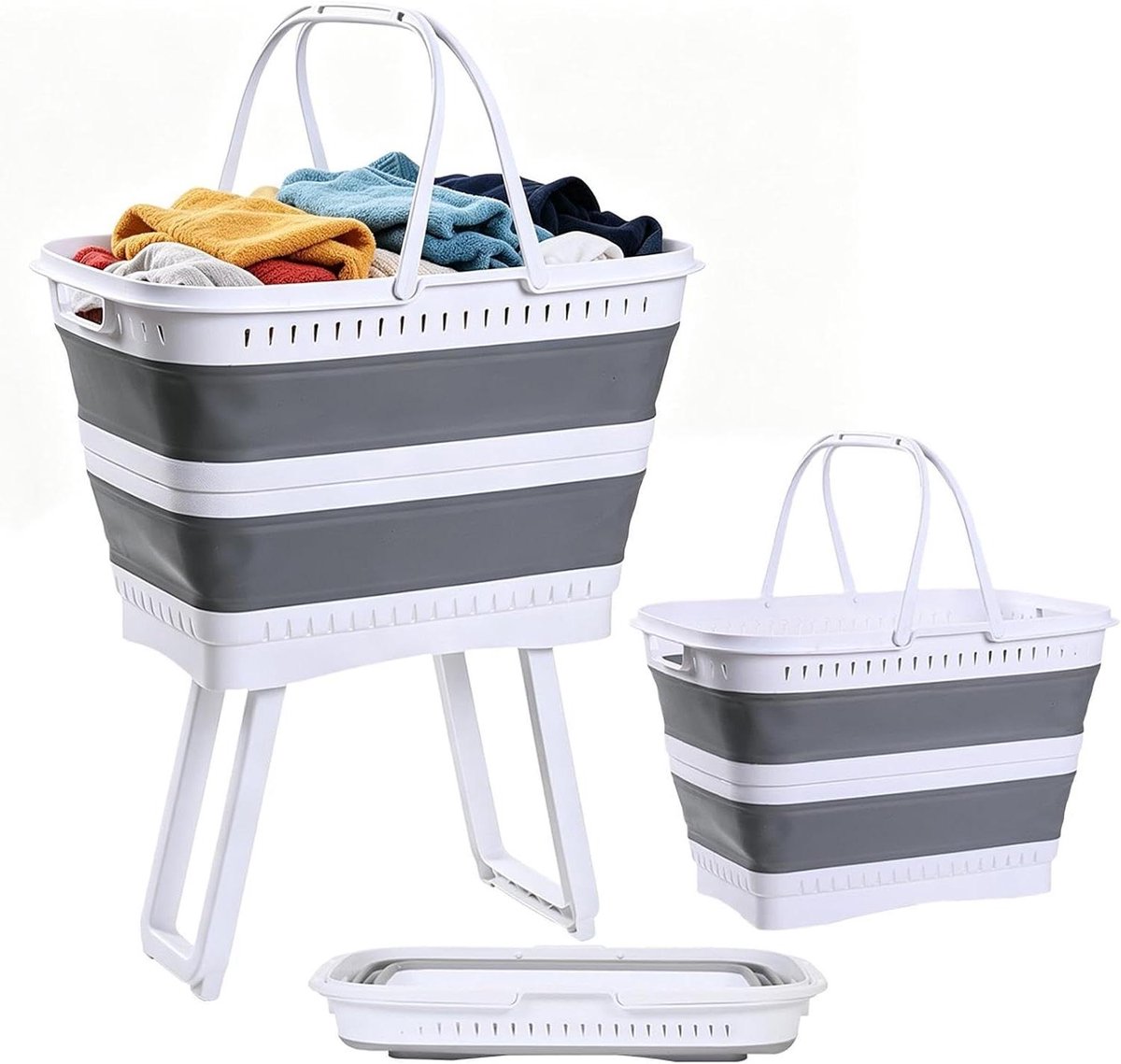 Opbergmand Organizer - Opvouwbare mand - Thuis opruimen - Met afvoerstop - 26 liter - Grijs