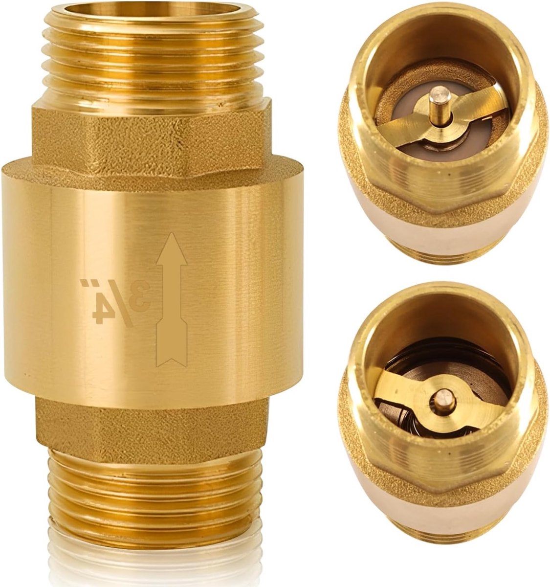 3/4 Inch Messing Terugslagklep met Mannelijke Draad, Geschikt voor Waterafvoer en Irrigatie, Duurzaam en Betrouwbaar voor Diverse Toepassingen