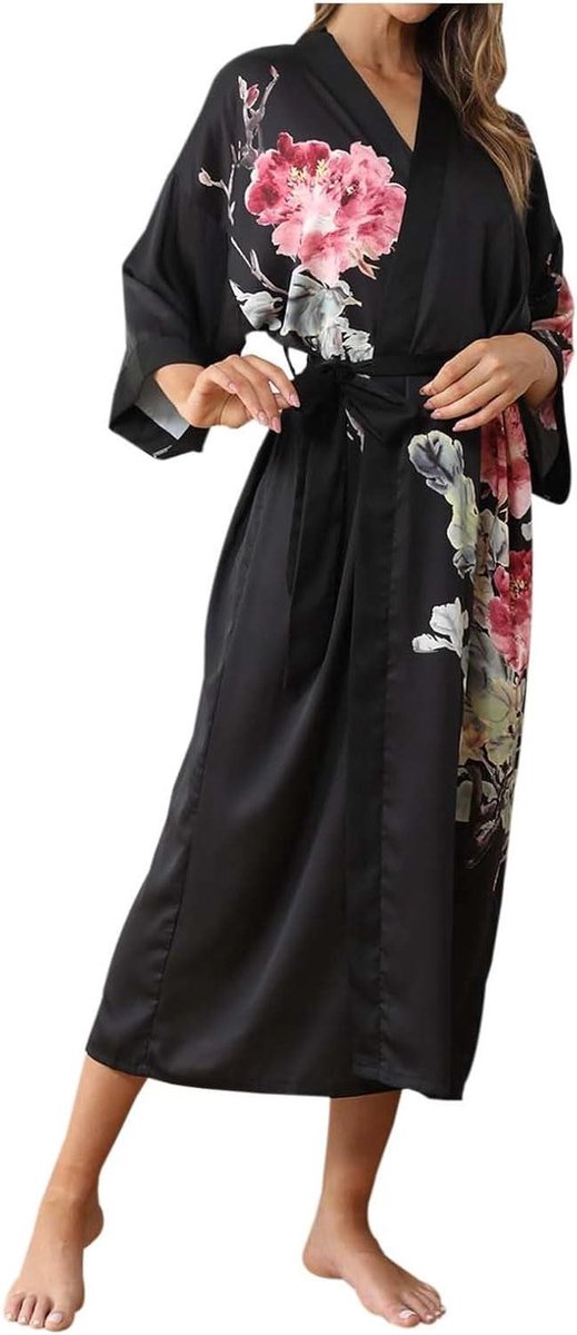 Luxe kimono dames - Satijnen badjas - Vrije tijd - Bloemenpatroon - Lang - Multicolor