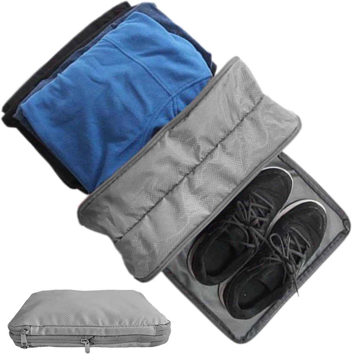 Reiskoffer Compressiezakken - Reis Opbergorganizers - Ruimte Besparen - Dubbele Zak - 37.5 cm - Lichtgrijs