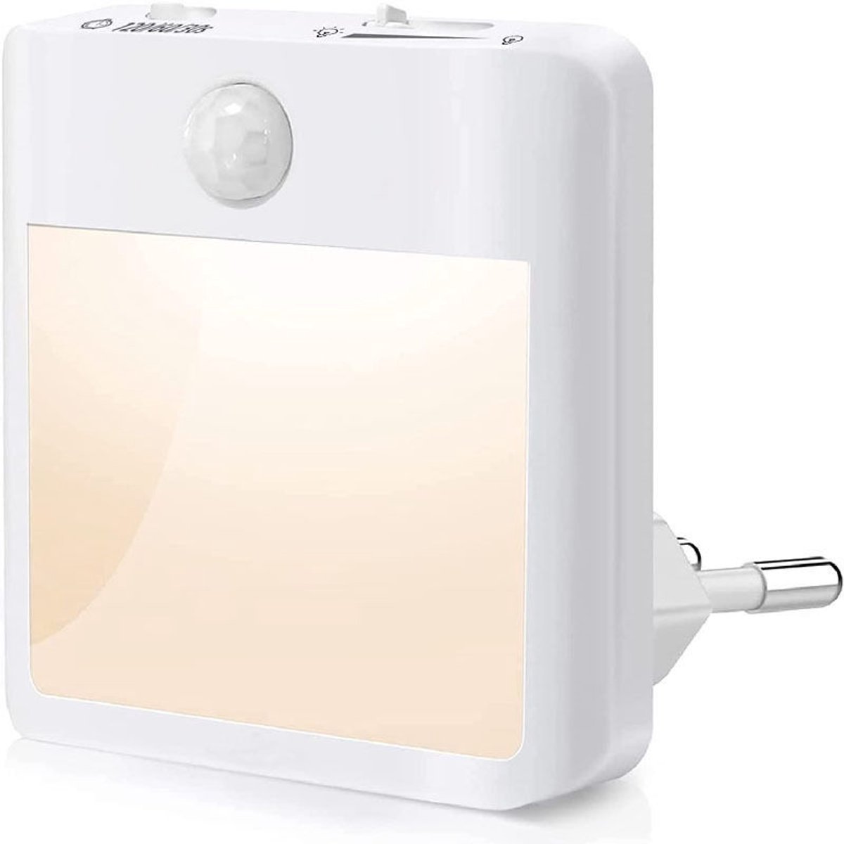 Twee LED-nachtlampjes geschikt voor bewegingssensoren – dimbaar, kleurtemperatuur 3500K – verlichtingsafstand van 4 geschikt voorer, verlichtingshoek van 120°.
