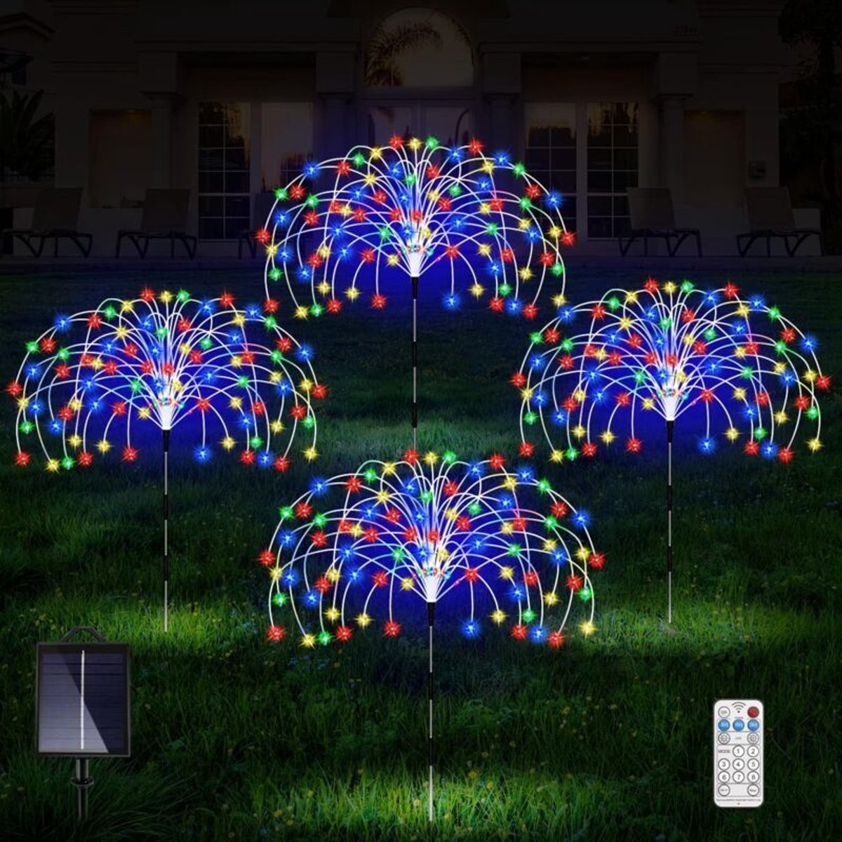 Op zonne-energie werkende LED-vuurwerkgeschikt voor buitenfestivals, tuinen en gazonversieringen - 1 lichtsnoer, 3-360 LED's (geschikt voor 17-toetsen afstandsbediening)