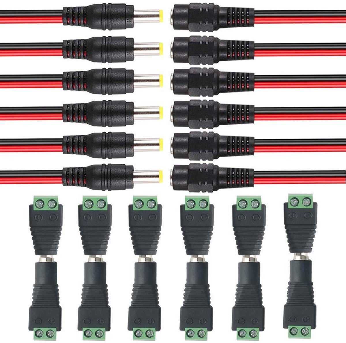 DC Connectoren Set - Stroom Adapter Kabel - Beveiligingscamera Installatie - Snelle Aansluiting - 5.5 x 2.1mm - Zwart