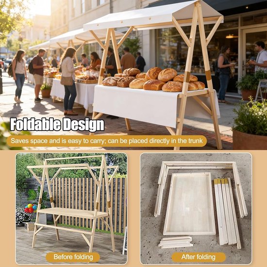 Opvouwbare marktkraam - Verkoopkar buiten - Straatverkoop evenementen - Stijlvolle luifel ontwerp - 150 cm breed - Blauw gestreept — afbeelding 3