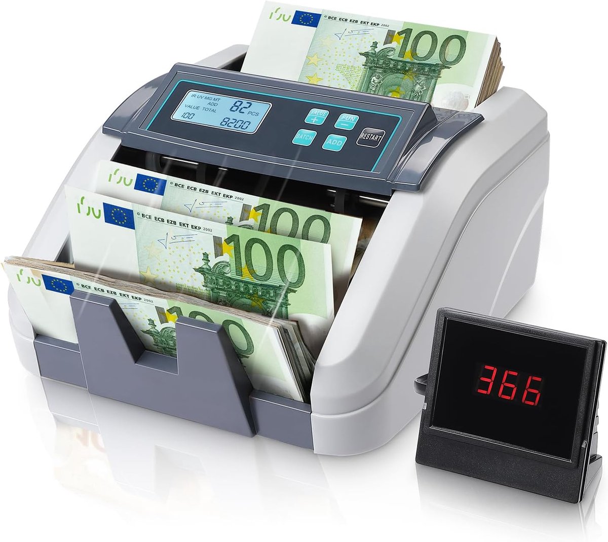 Geldtelmachine - Bankbiljet Teller - Snel Geld Tellen - UV MG IR Detectie - 1100 Vel/Min - Grijs