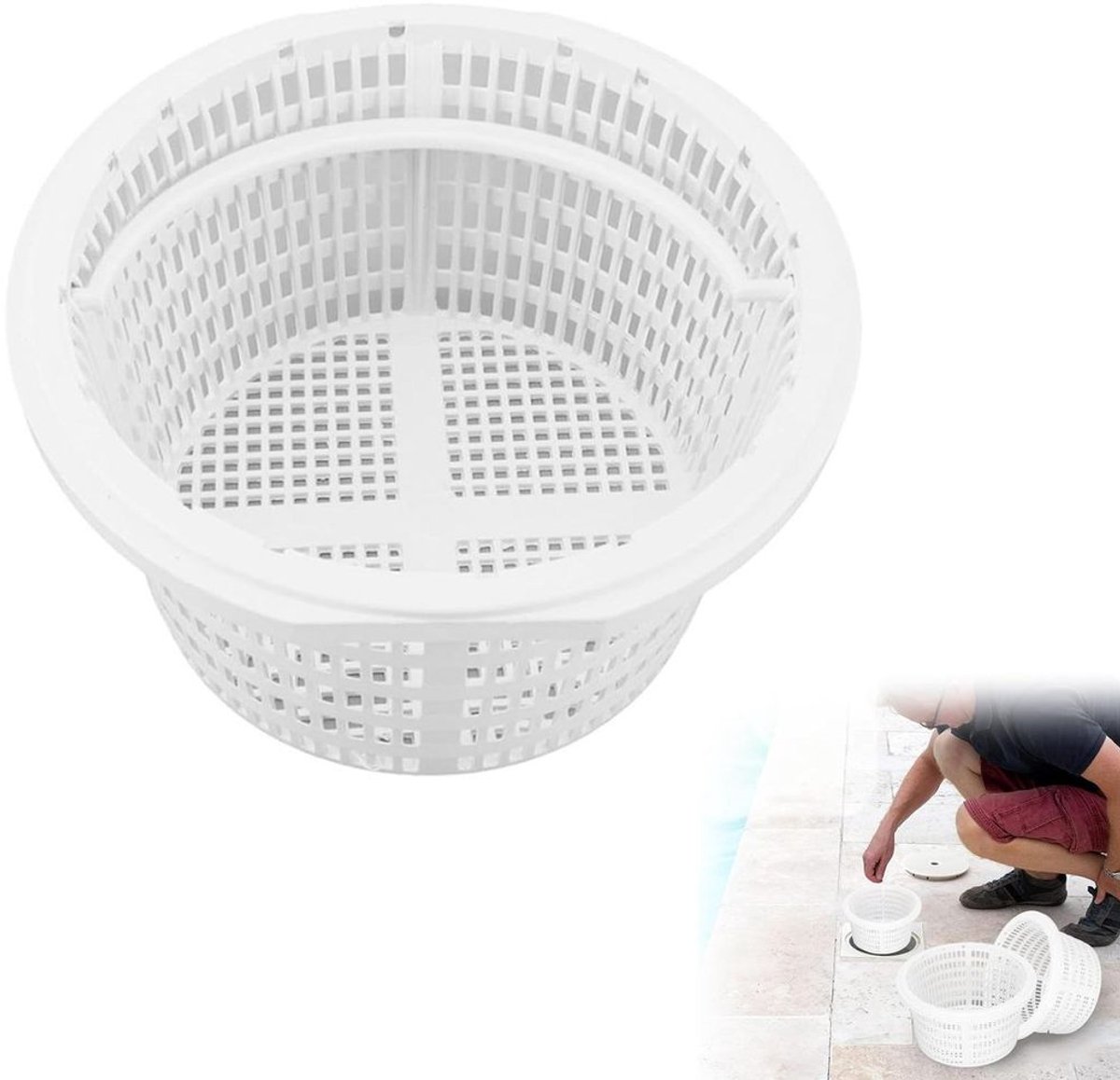Zwembadskimmer, filtermandje voor zwembadskimmer, vervangend skimmerfiltermandje van 19 cm, multifunctioneel filtermandje voor zwembadreiniging, vervangend skimmerfiltermandje, voorfilter voor zwembad