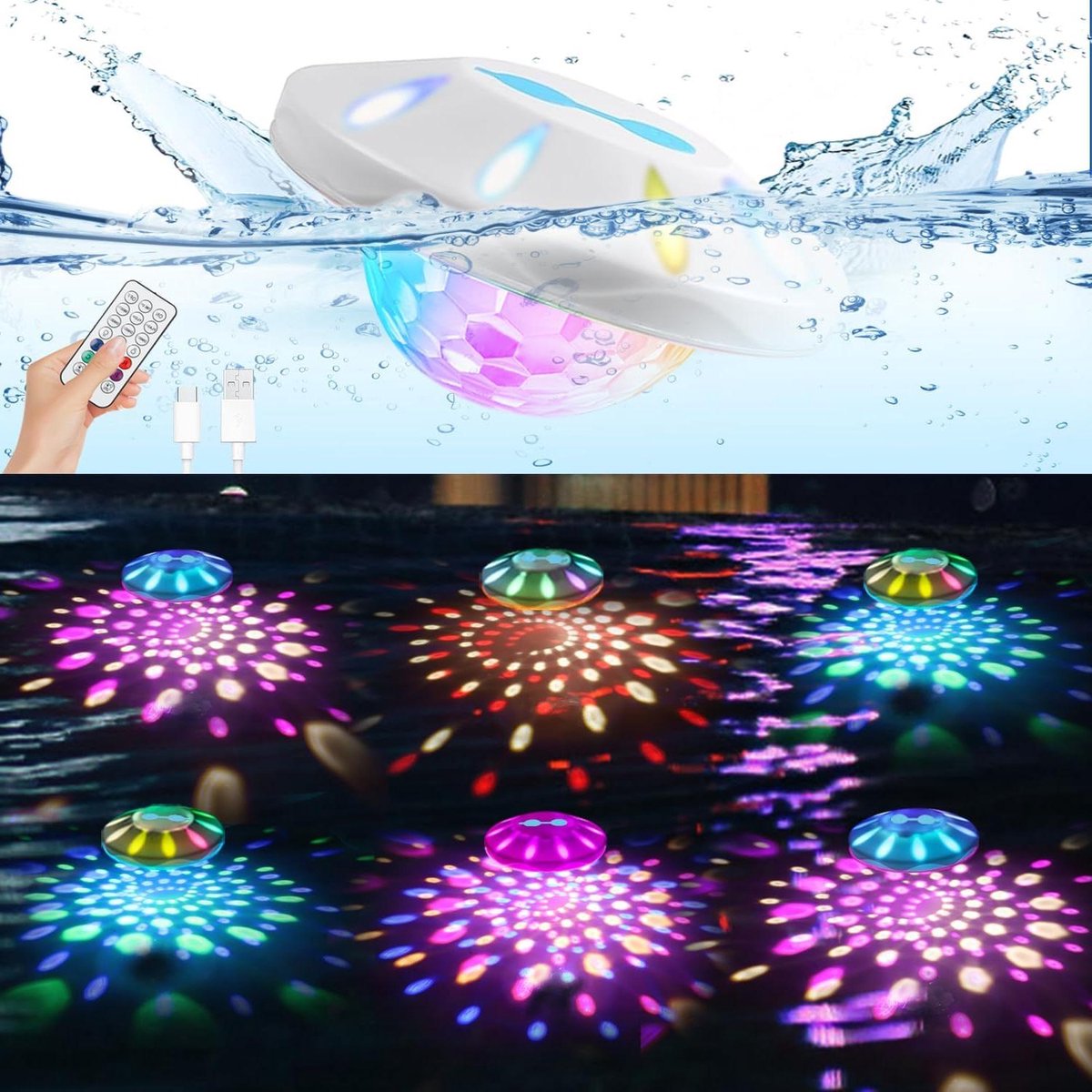 Drijvende Zwembadverlichting – Onderwaterlampen – Sfeer Creëren – RGB Kleurverandering – 6 Stuks – Multicolor Drijvende Zwembadverlichting – Onderwaterlampen – Sfeer Creëren – RGB Kleurverandering – 6 Stuks – Multicolor