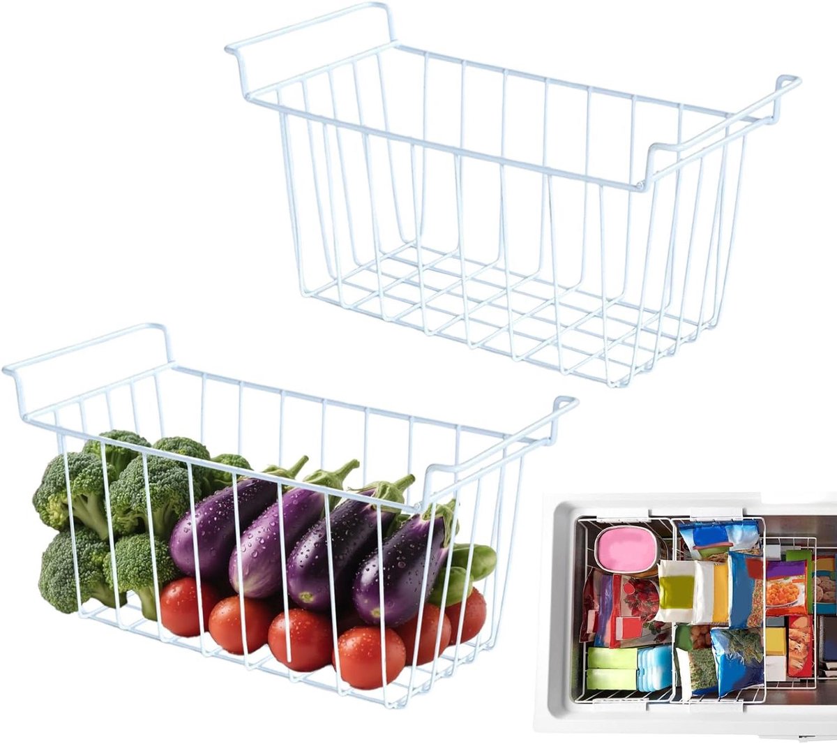 Diepvriezer Organizer Bakken - Vriezer Manden Stapelbaar - Voedsel Organiseren - Koudbestendige Structuur - 46 x 26 x 24.5 cm
