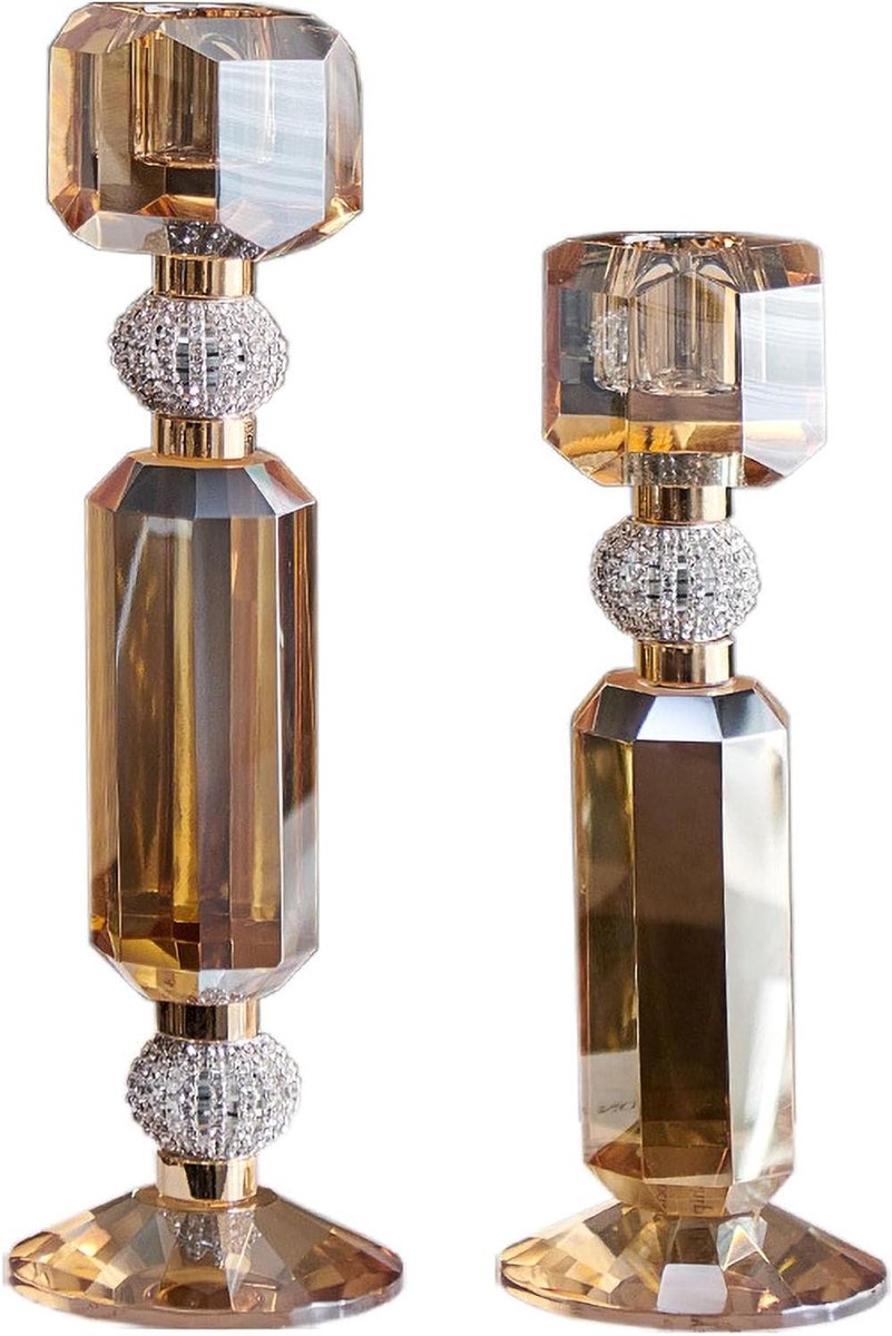 Kristallen Kandelaar Set - Glasdecoratie Houder - Ruimte Verfraaien - Twee Maten - 7x7x22.5cm - Transparant