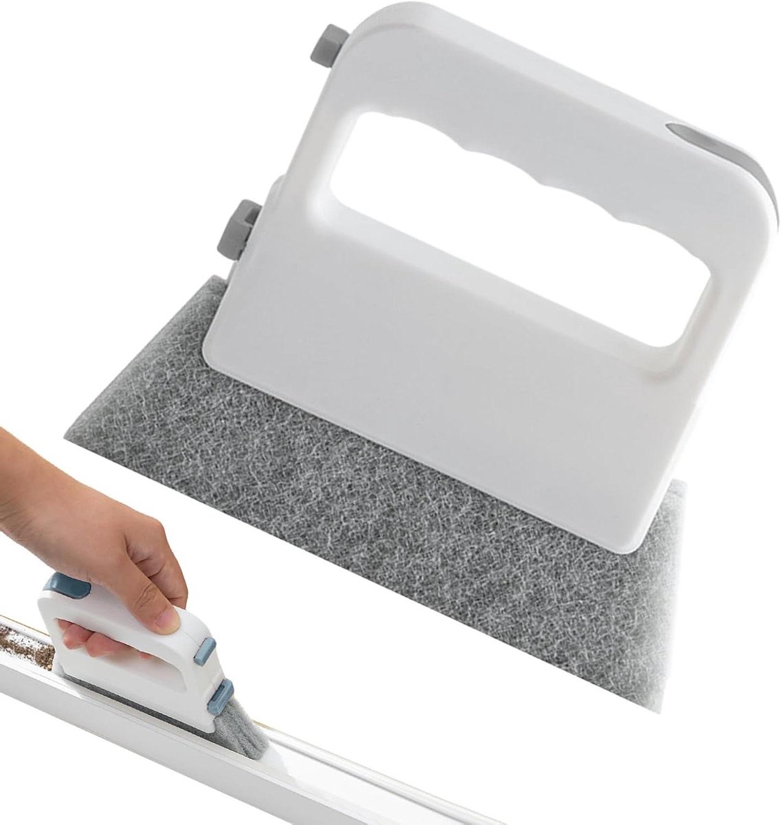Schuifdeur Reiniger - Gleuf Duster - Kozijnen Schoonmaken - Slijtvast Materiaal - 13.5x11.2cm - Grijs