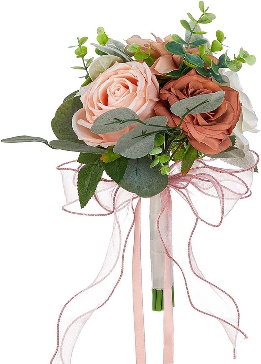 Bruidsboeket Kunstbloemen - Decoratief Boeket - Bruiloft Versiering - Vervaagt Niet - 18 x 27 cm - Roze