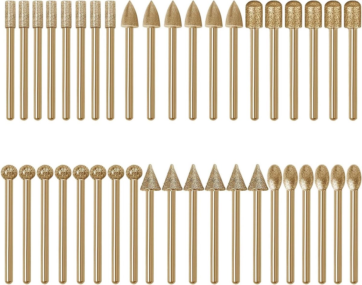 Diamant Boor Slijpset - Metaalbewerking Bits - Precisie Slijpen - 40 Delige Set - 3 mm Schacht - Zilverkleurig