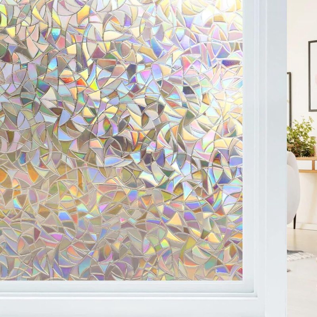 Raamfolie geschikt voor regenboogeffect, elektrostatisch aan te brengen, UV- en zonwerende folie, geschikt voor keukens en woningen, afgeschikt vooring 44,5 x 200 cm.