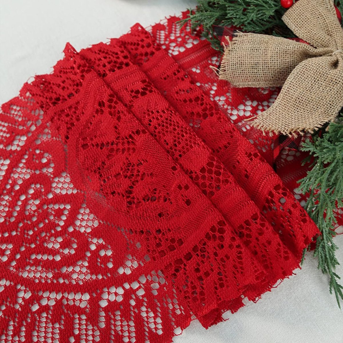 Kanten Tafellopers - Lace Runners - Tafel Decoratie - Bloempatronen - 2 stuks 33x183cm - Rood