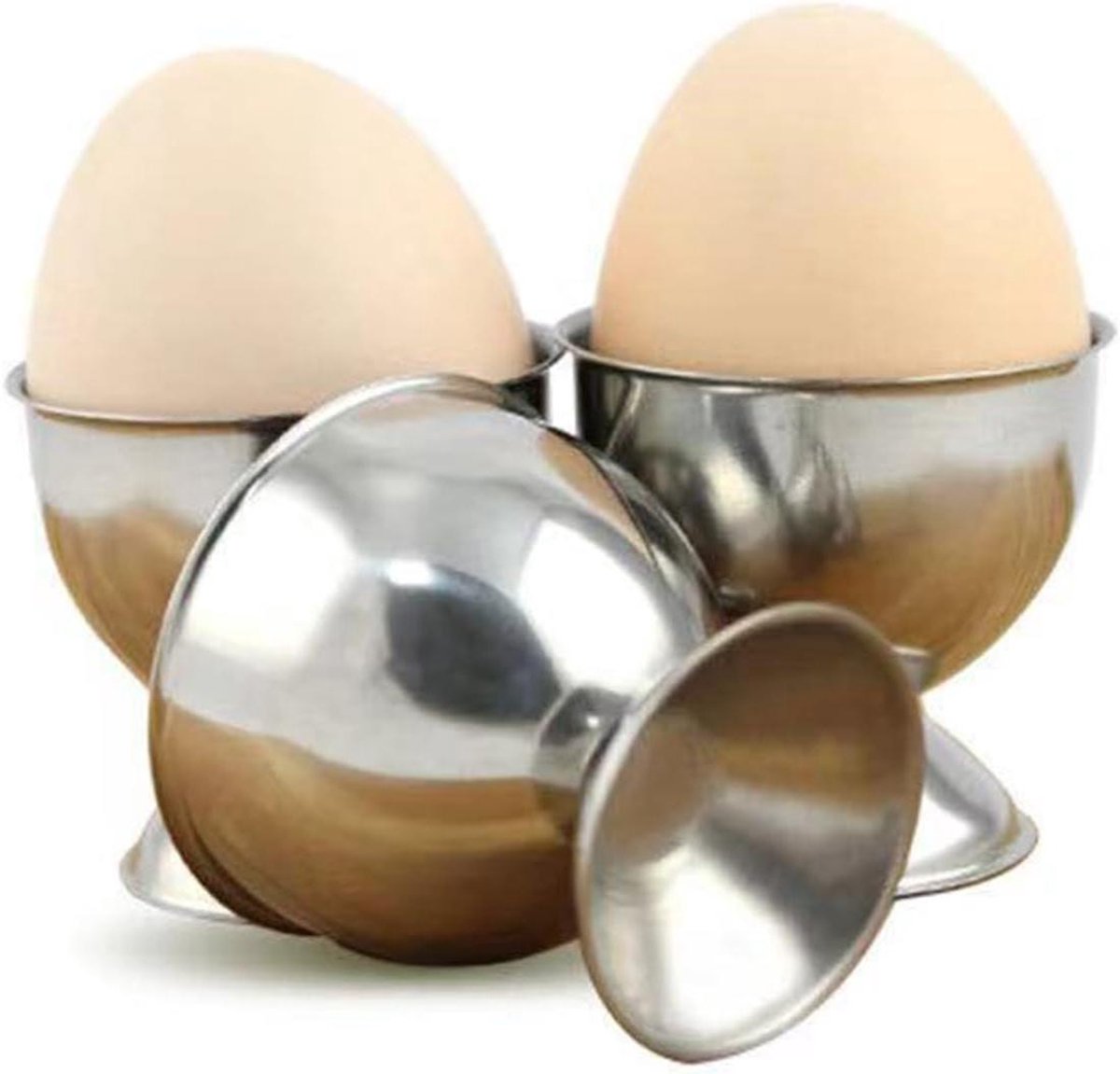 Eierdopjes Set - Houder Gekookt Ei - Ontbijt Tableware - Gladde Randen - 4 Stuks - Zilver