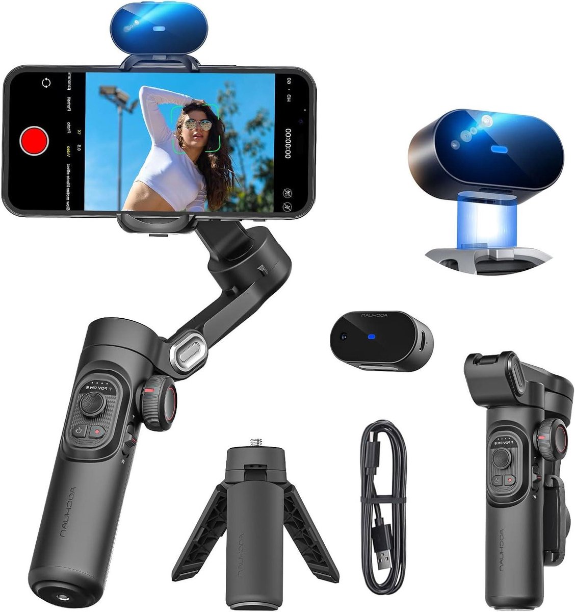 Smartphone Gimbal - Video Stabilisator - Professioneel Filmen - AI Gezichtsherkenning - 350 Gram - Zwart