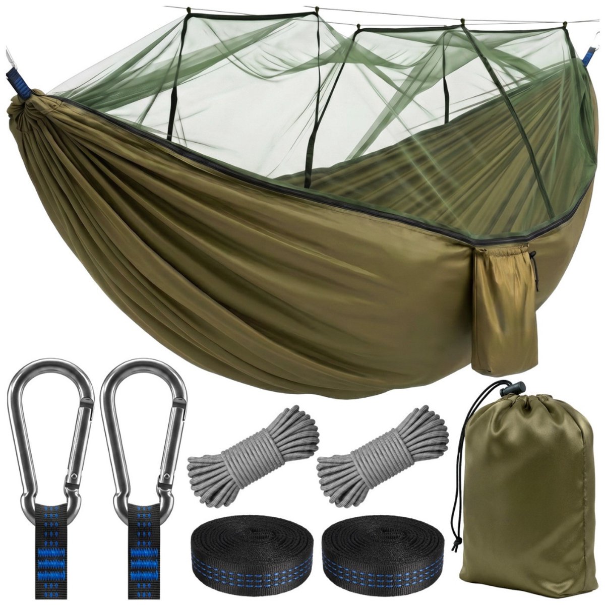 MOZY® - Hangmat met Muggennet - Groen - Inclusief Montagekit en Opbergzak - 330 x 140 cm - tot 200 kg - Groen - UV Bescherming - Kamperen - Camping - Survival - Muskietennet