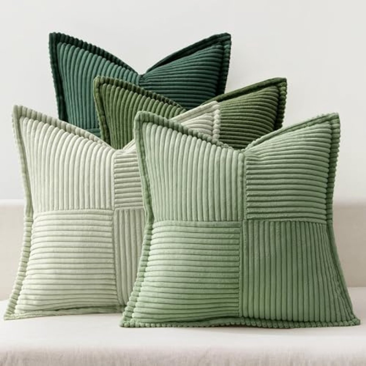 PromoHome Corduroy Kussensloop 40x40 cm Set van 4 - Zachte Sierkussens voor Bank, Woonkamer en Slaapkamer - Groen