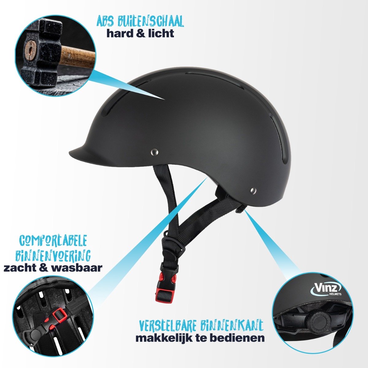 VINZ Vélo Fietshelm - EN1078 Goedgekeurd - Ebike / Elektrische Fiets Helm - Maat 54-61cm - Mat Zwart – foto 4