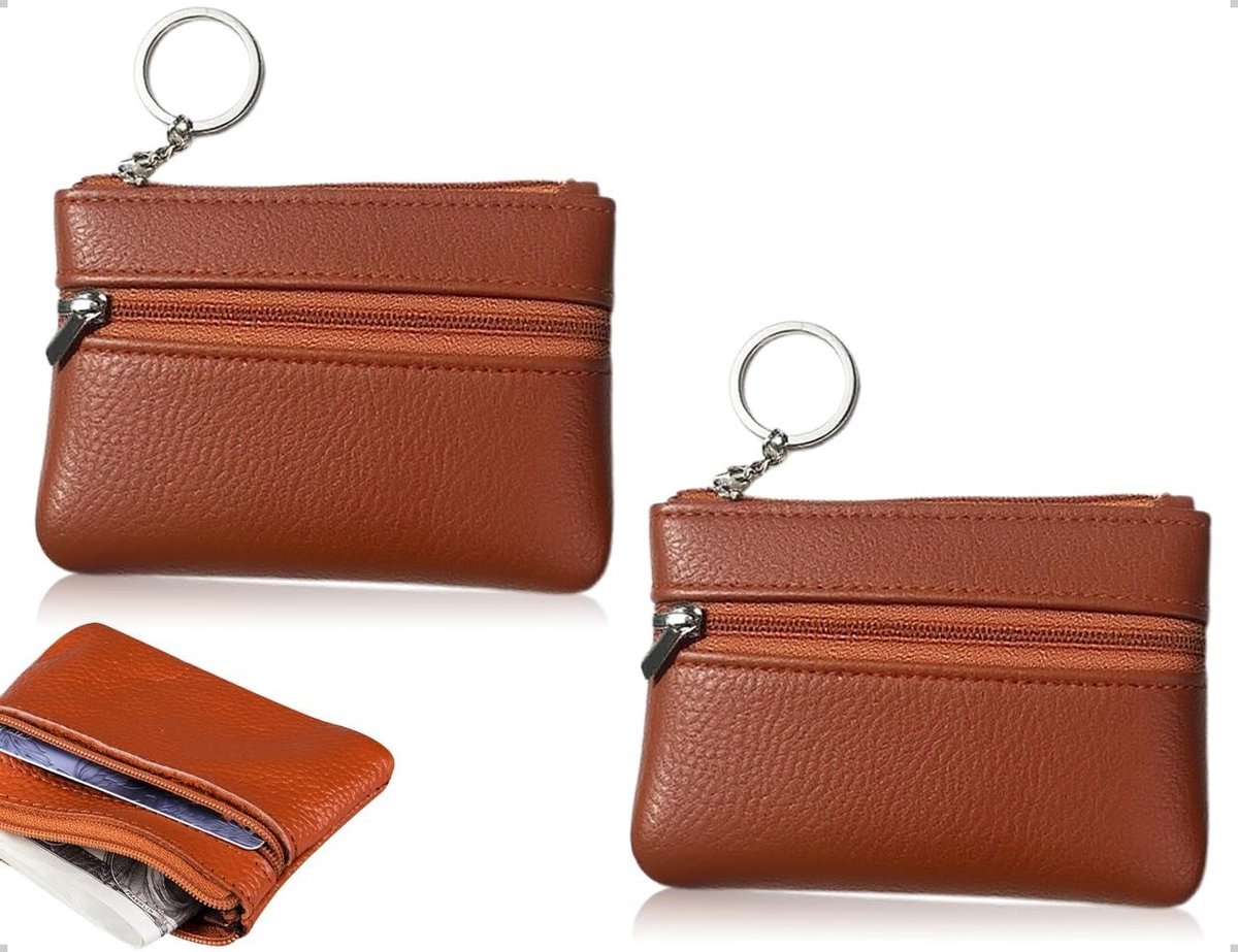 Set van 2 Mini Portemonnees voor Dames en Heren, Sleuteltas, Nepleer Sleutelpockets met Ritscompartiment, Compact en Stijlvol