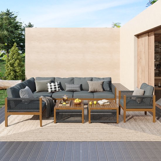 Gutent Loungesets - Zitgroep - 7-8 Personen - Set Met Bank Tafel Kussens - Afneembare Hoezen - Natuur Grijs